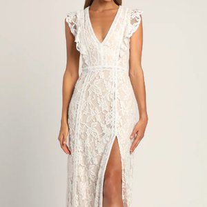 Lulu's This Moment in Time White Lace Maxi Dress